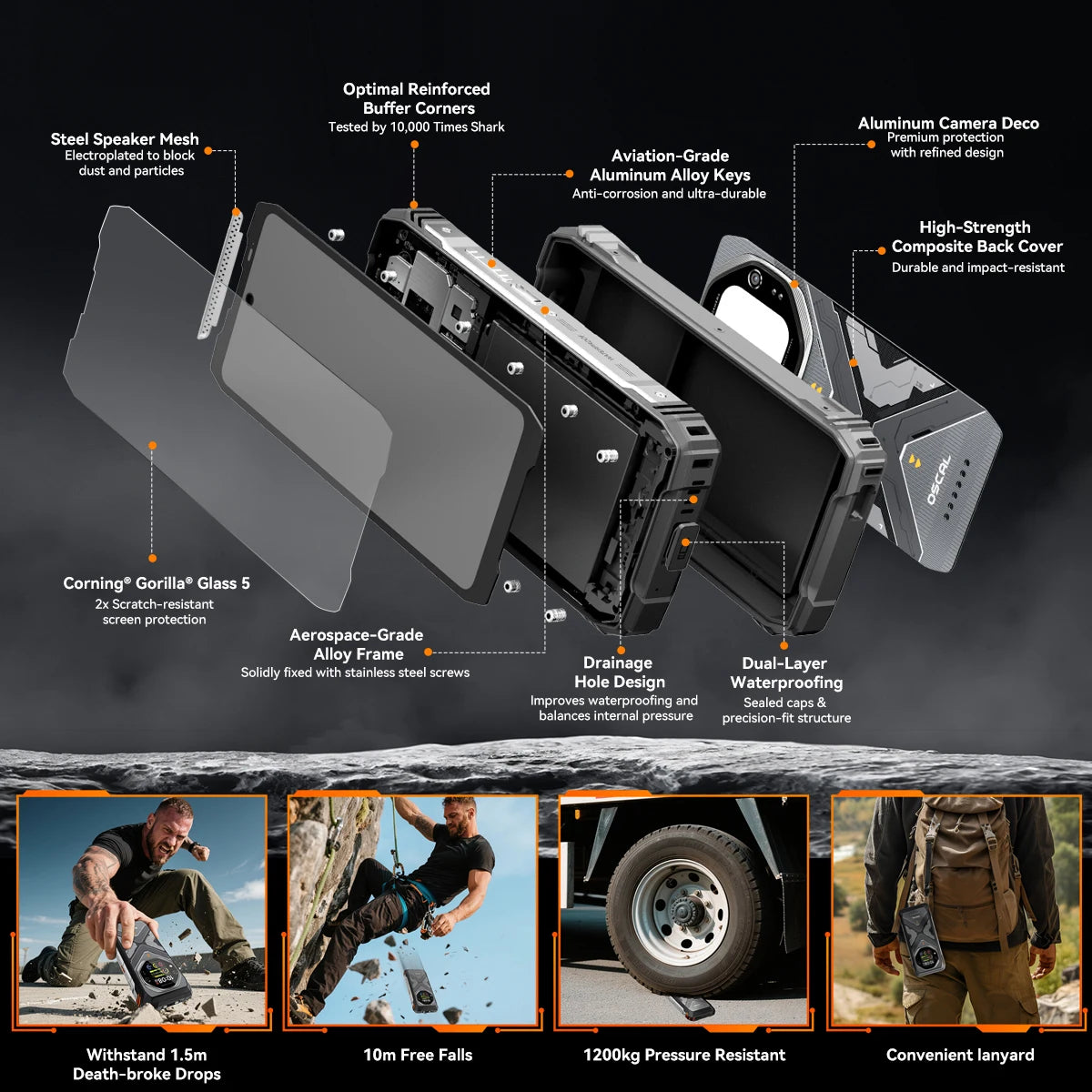 Blackview OSCAL TANK 1 Rugged Smartphon 5G 6.78" FHD+Display Cell Phone16GB+512GB 20000mAh 64MP Telephone Portabl Android 15 NFC