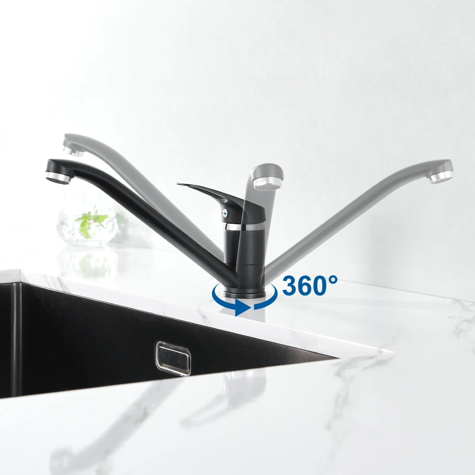 Black Kitchen Tap, Slanted Design 360 Swivel Bathroom Basin Faucet Hot Cold Water Mixer, Brass Stainless Steel Sink Tap, Removable Aerator PEX Hose, Standard G3/8 Modern Home Laundry Countertop Mounted Water Tap