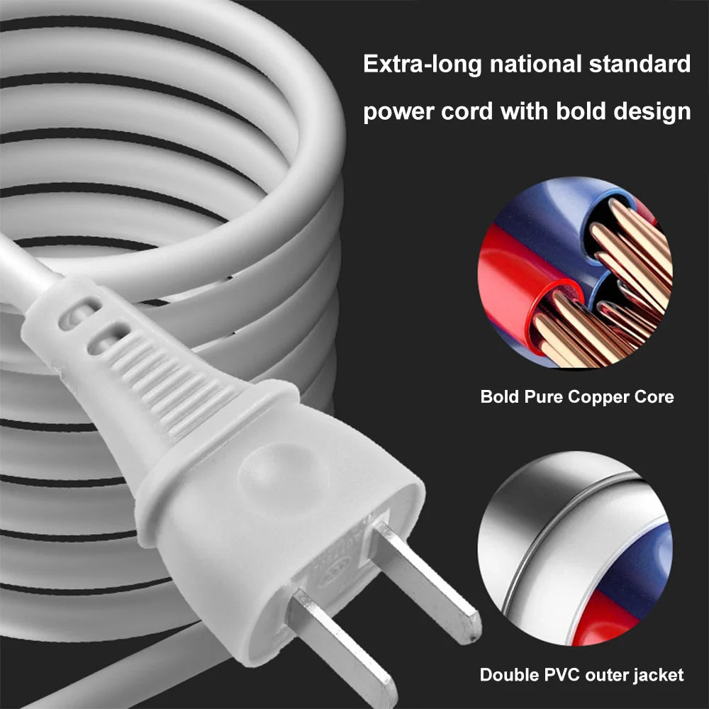 White 2400W hair dryer power cord with bold, durable pure copper core and protective double PVC outer jacket.