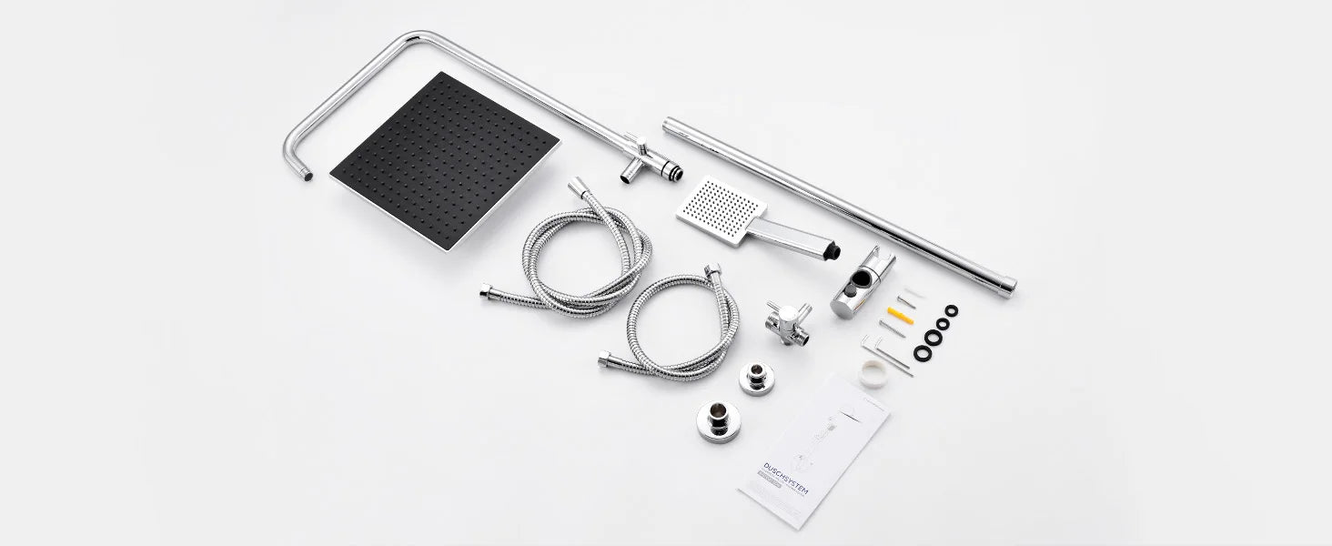 Shower column without mixer tap, chrome finish, 25cm overhead shower, easy installation, adjustable shower bar, 72-110cm