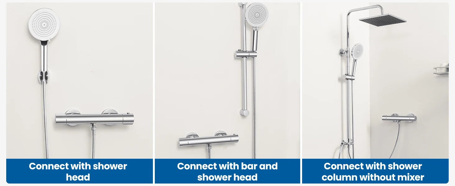 Auralum Thermostatic Shower Faucet, Chrome Mixer with Safety Lock 38°C, G1/2 Thermostatic Cartridge, Anti-Limescale, Anti-scald Protection