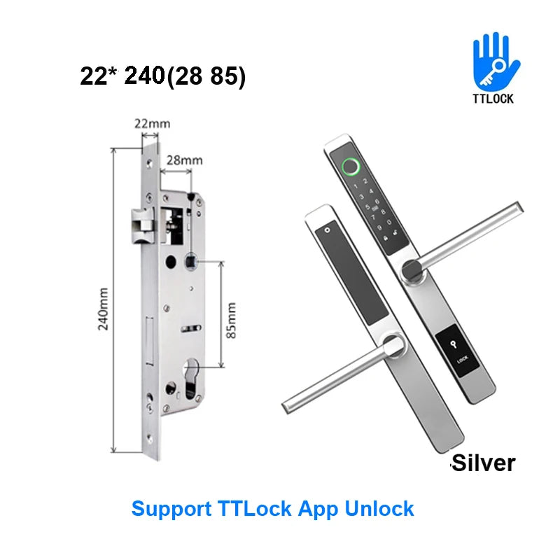 3CM Width Waterproof Aluminum Door Lock Bluetooth Fingerprint Digital Code TTLock Smart Sliding Door Lock 2885 3585 4585 Mortise