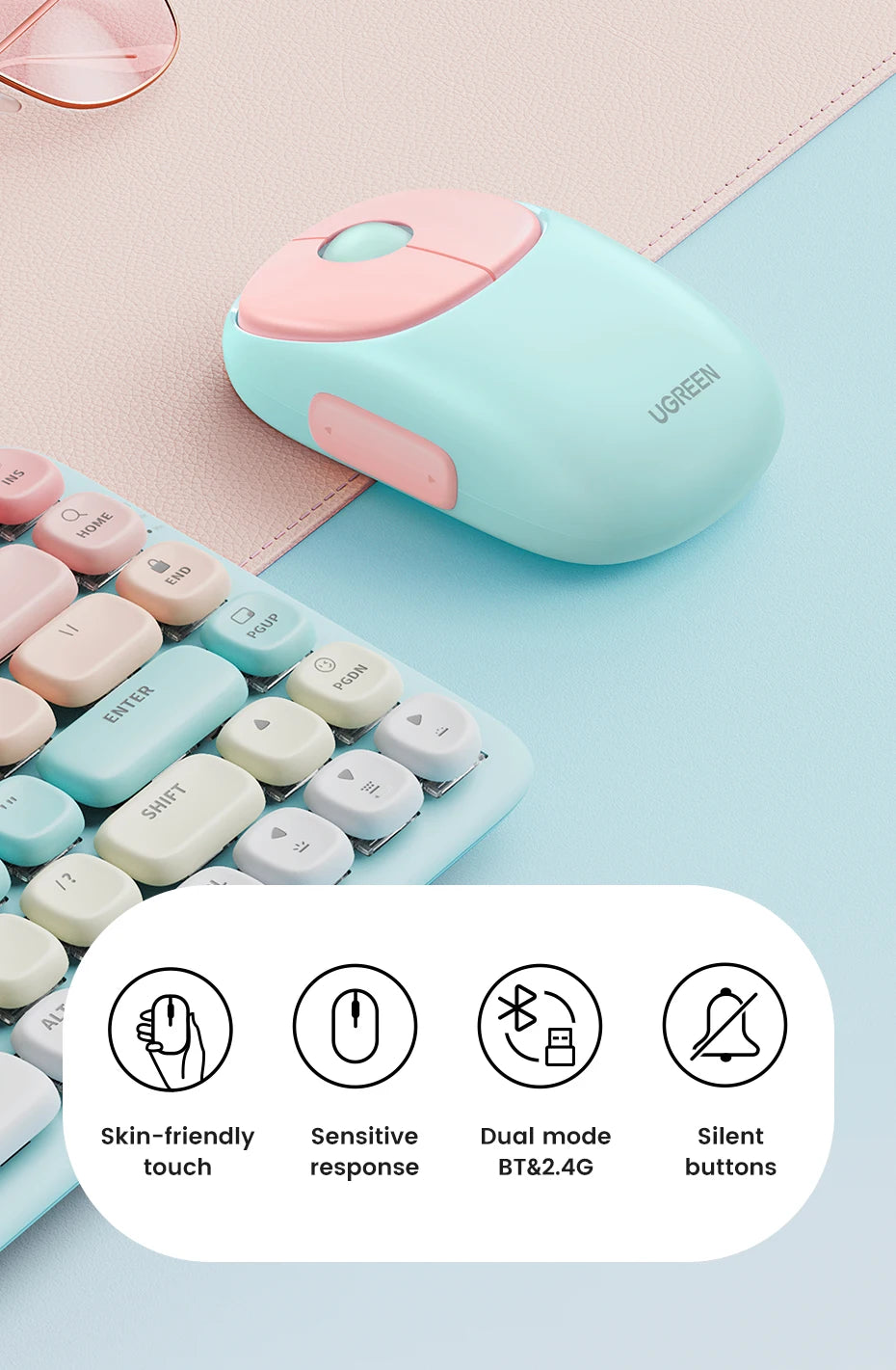 UGREEN Slim Wireless Mouse Rechargeable Bluetooth 5.0 3.0 2.4G  4000 DPI Charging Bluetooth Mouse For MacBook iPad Tablet Laptop