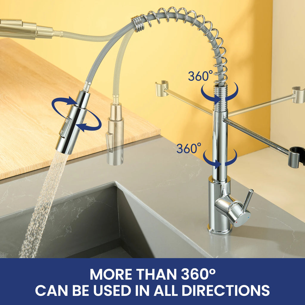 Kitchen Faucet, Kitchen Mixer with Showerhead, 360° Swivel High-Arch Stainless Steel Chrome, Retractable 2-Mode Sprayer for Sink