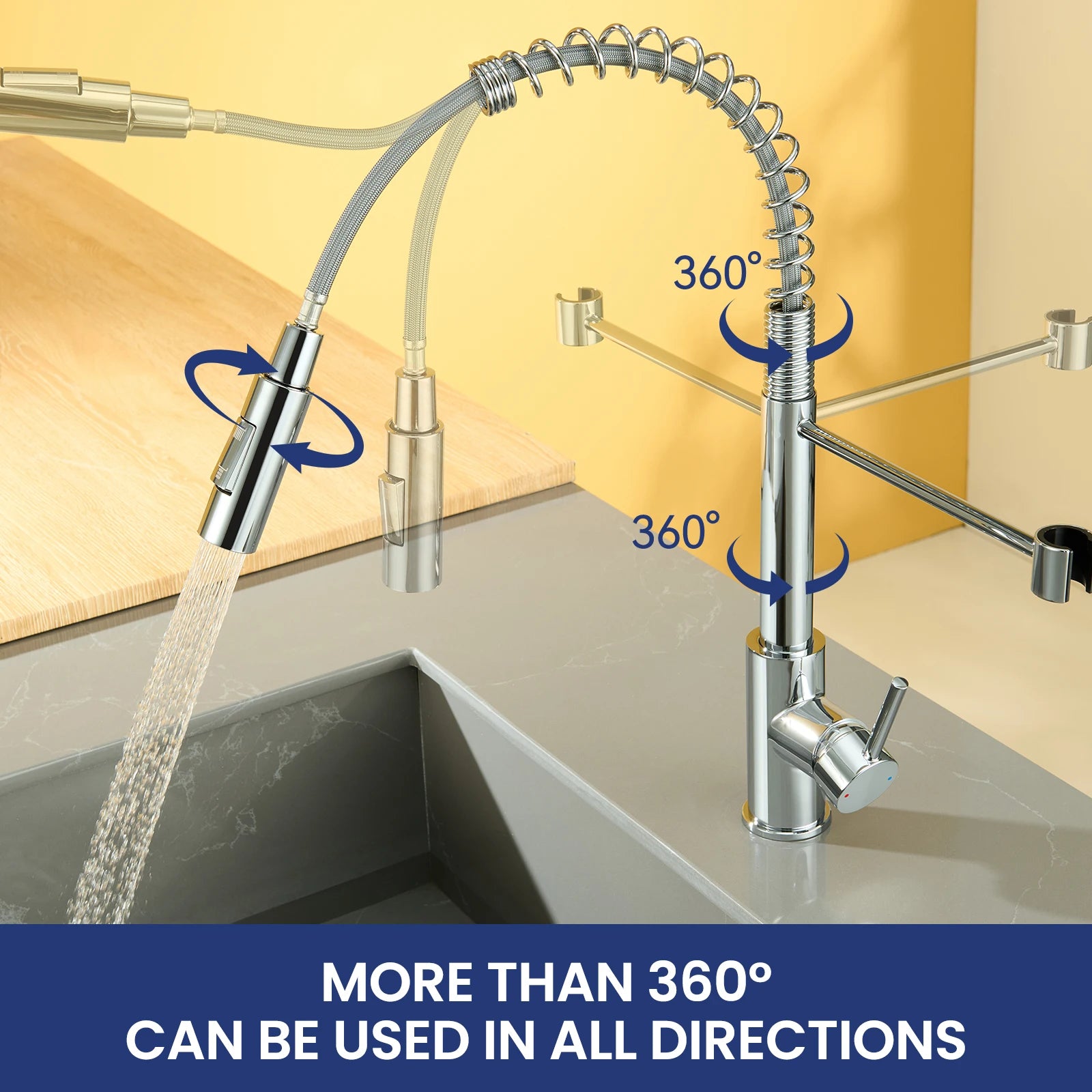 Kitchen Faucet, Kitchen Mixer with Showerhead, 360° Swivel High-Arch Stainless Steel Chrome, Retractable 2-Mode Sprayer for Sink