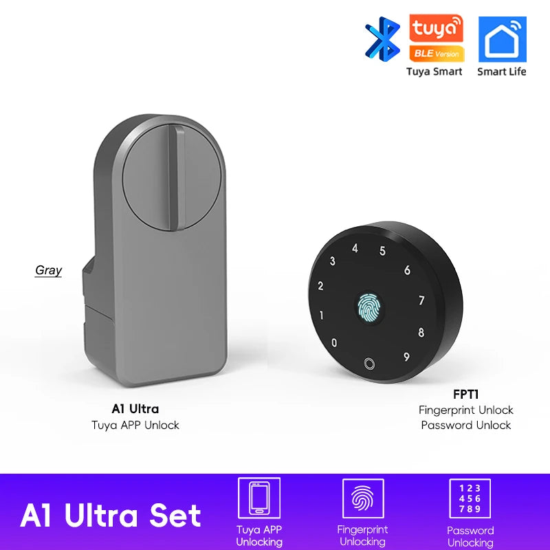 New RAYKUBE A1 Ultra Tuya BLE Intelligent Electronic Door Lock Fingerprint Keypad FPT1 Unlock No-dig Installation for Smart Home