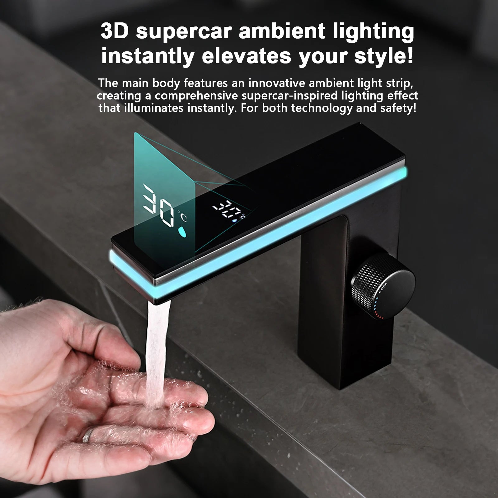 Digital Display Bathroom Basin Faucet Intelligent LED Temperature Display Deck Mounted Washbasin Crane Hot Cold Water Mixer Sink Vanity Tap ﻿