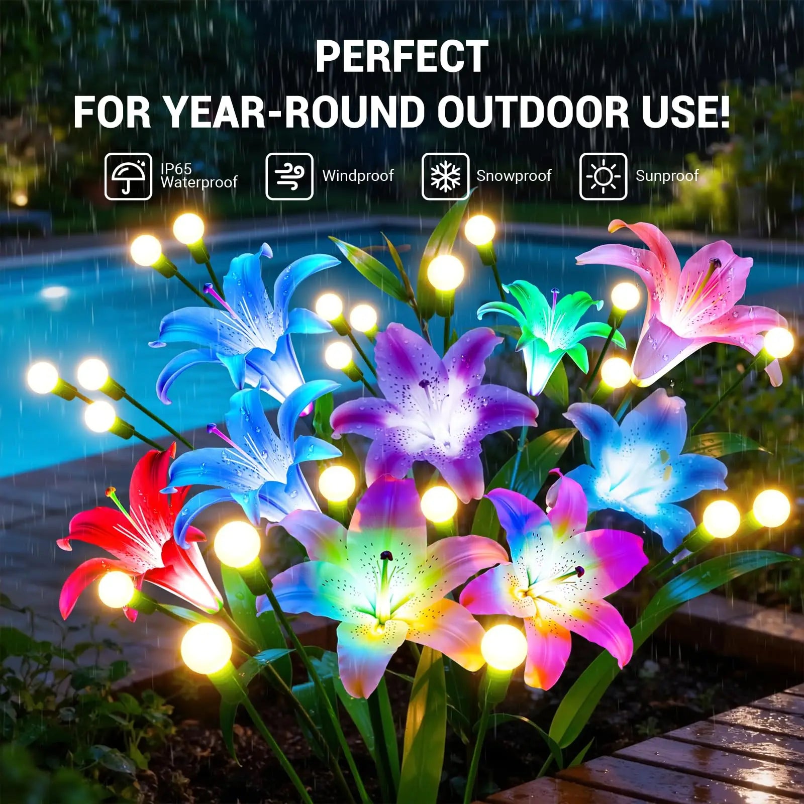 2/4 Pack Upgraded Solar Lights Outdoor Garden Decor:  Solar Firefly Swaying Light with Color Changing LED Lily, Waterproof Decorative Flowers for Yard Patio Pathway Lawn, Gardening Gifts for Women