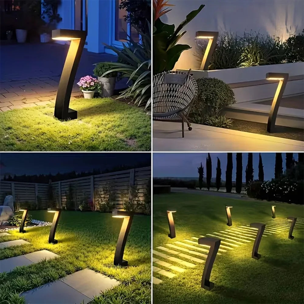 4 Pack Solar Pathway Lights Outdoor Waterproof LED Garden Lights Modern Number 7 Design Warm White Lawn Lights for Walkway Patio Yard Landscape Decor