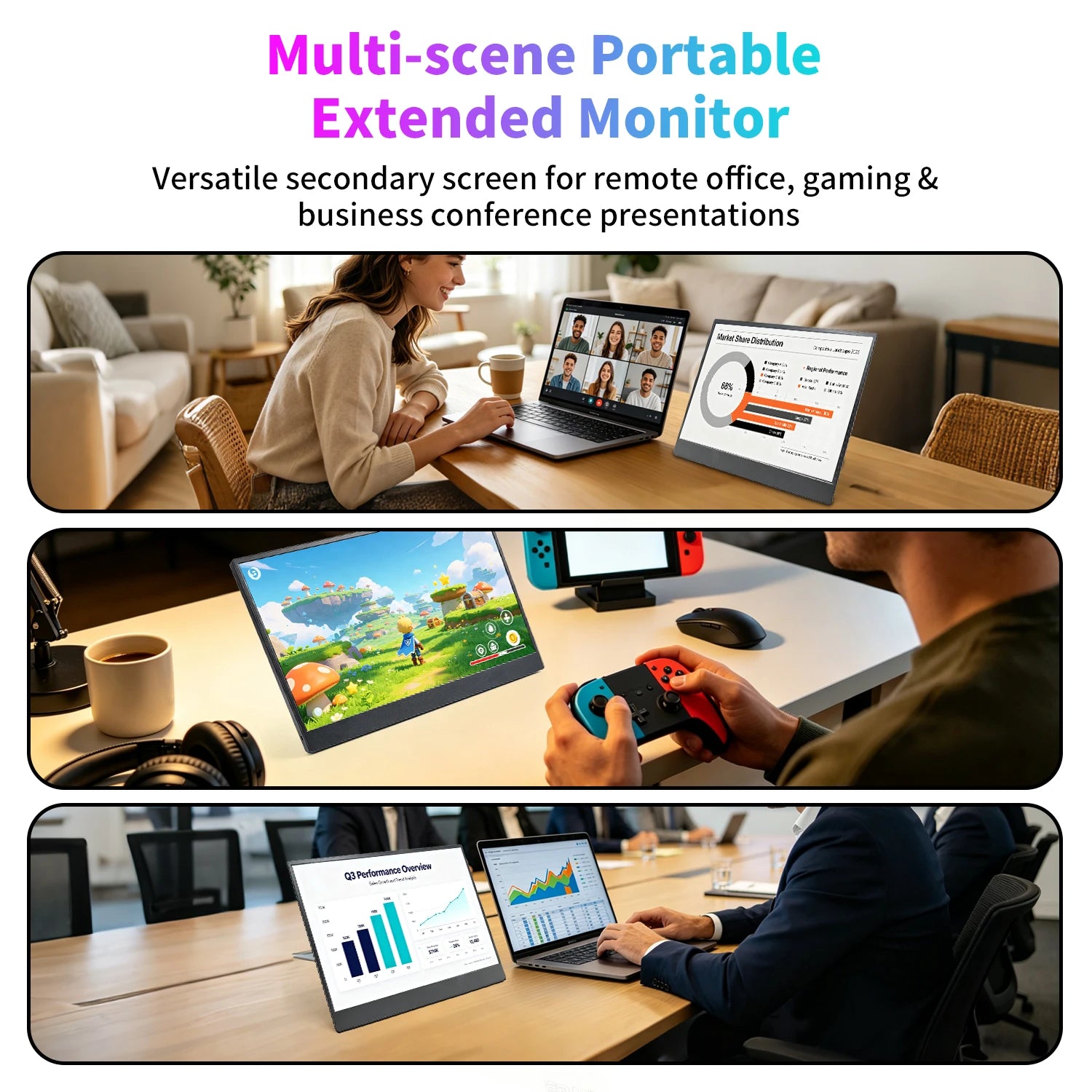 VEOUT 14-inch Portable Laptop Display, 1080P FHD Frameless IPS Ultra-Thin Travel Monitor with Adjustable Stand, Sleek Lightweight Design, Lag-Free Smooth Motion, Great for Daily Remote Office Work