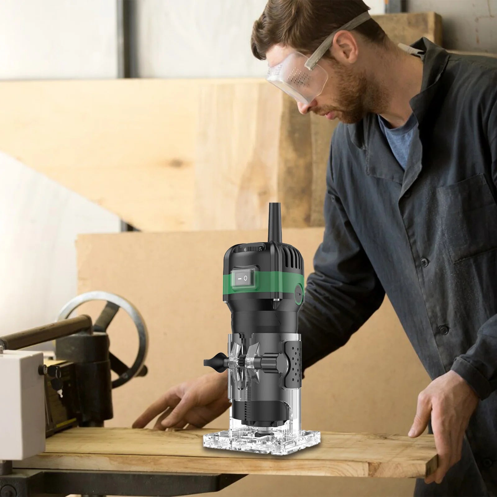 800W 6 Speed Electric Trimming Machine 33000rpm Woodworking Milling Engraving Hand Wood Edge Router Trimmer Home DIY Power Tools