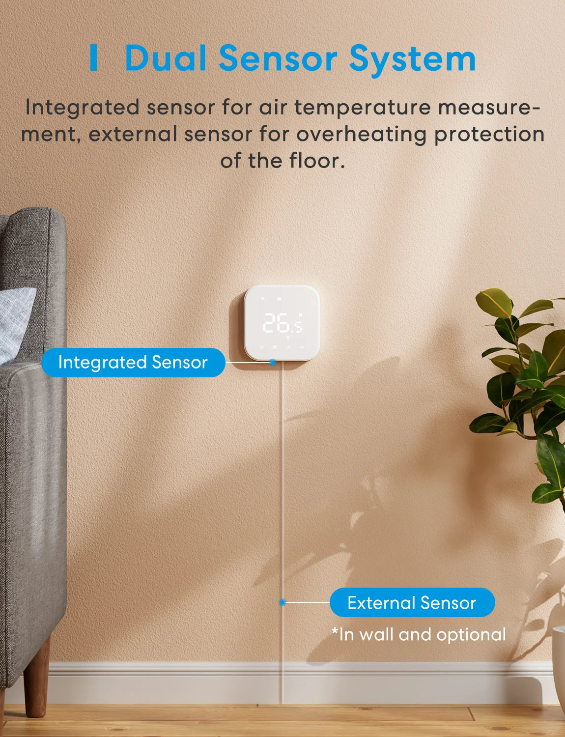 Meross Matter EU Version Thermostat MTS215/MTS215B for Electric or Boiler/Water Heating System Works with Homekit Alexa