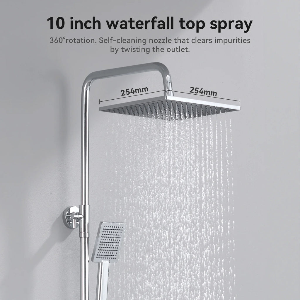 Shower column without mixer tap, chrome finish, 25cm overhead shower, easy installation, adjustable shower bar, 72-110cm