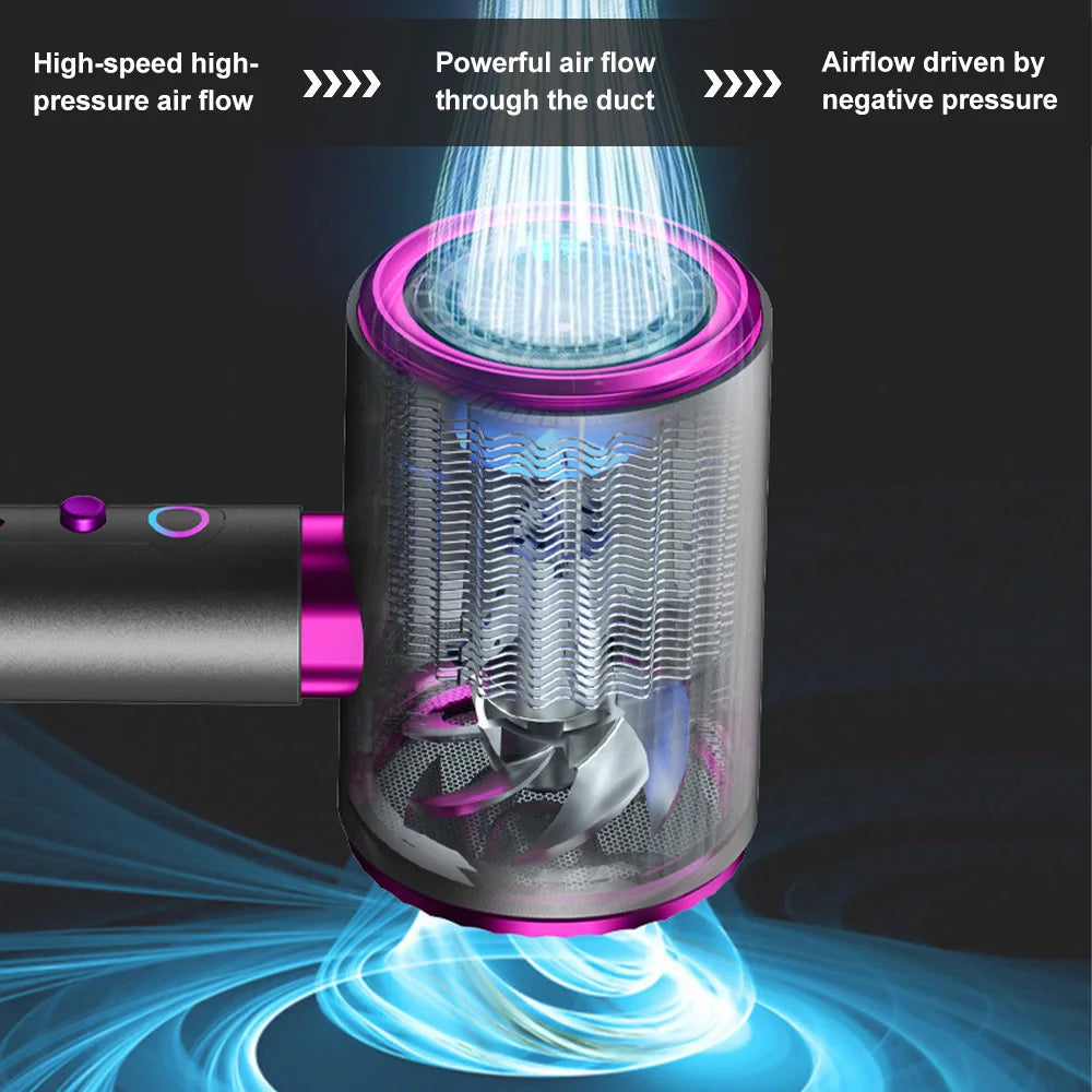 2400W professional high-speed negative ion hair dryer in pink and black with powerful airflow and internal fan design.