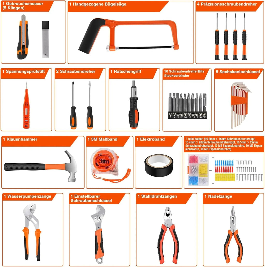 VickyHome Tool Kits, Universal and Household Tool Box, Multifunctional Tool Set for Home Repair and Maintenance