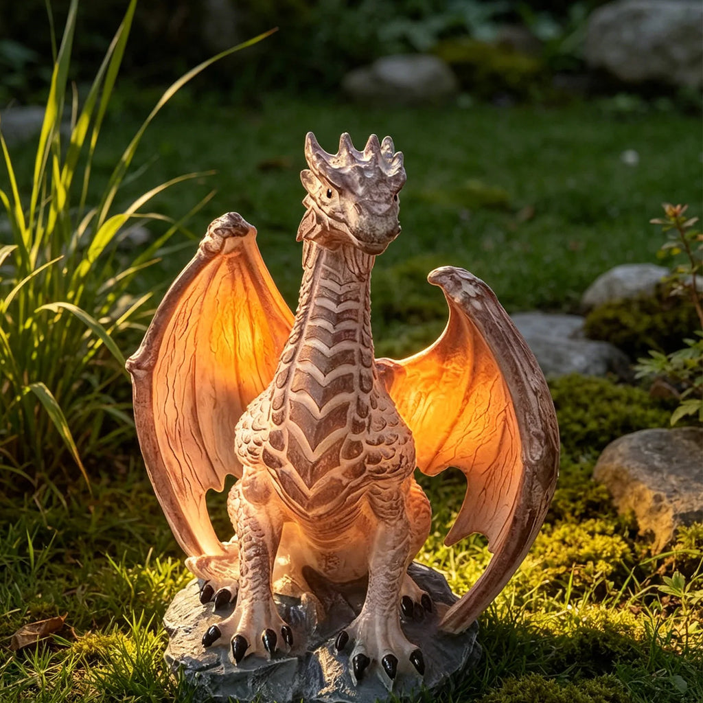 Fantasy Dragon Sculpture Solar Ground Stake Light, High Density Resin Waterproof Solar LED Lawn Lamp, No Wiring Auto Dusk to Dawn Outdoor Decor Light for Garden Walkway Backyard Landscape Decoration