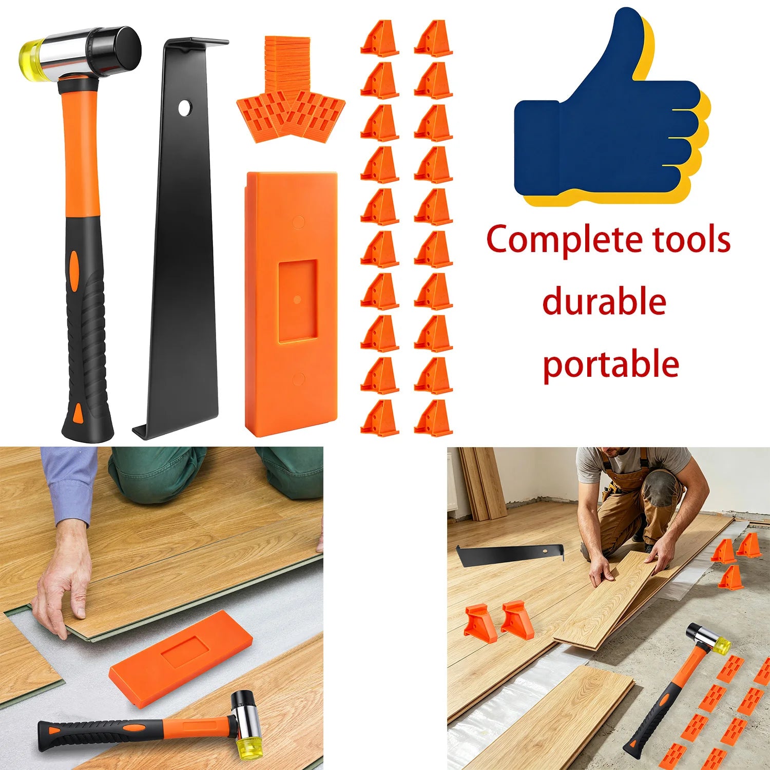 Multi-Piece Composite Floor Installation Kit, Hardwood Flooring Accessories Tool Set, Includes Floor Padding, Drill Blocks, Pull Rods, Rubber Hammer