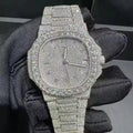 Classic Luxury Fashion Automatic Mechanical ETA Stainless Steel Analog Watch Full Moissanite Diamond Iced Design Simple Elegant