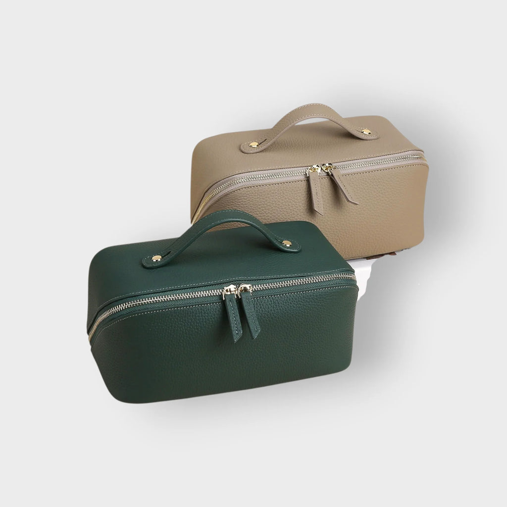 New Medium Capacity Genuine Leather Retro Candy Storage Box High-end Portable Waterproof Travel Cosmetic Soft Handle Zipper