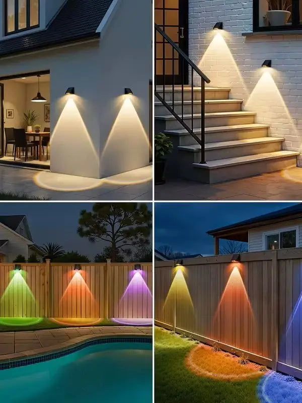 Solar Fence Lights Outdoor: Solar Powered Deck Light - 10 Lighting Modes with RGB - Waterproof IP65 - Led Lens Wall Decor for Garden Patio Backyard Porch
