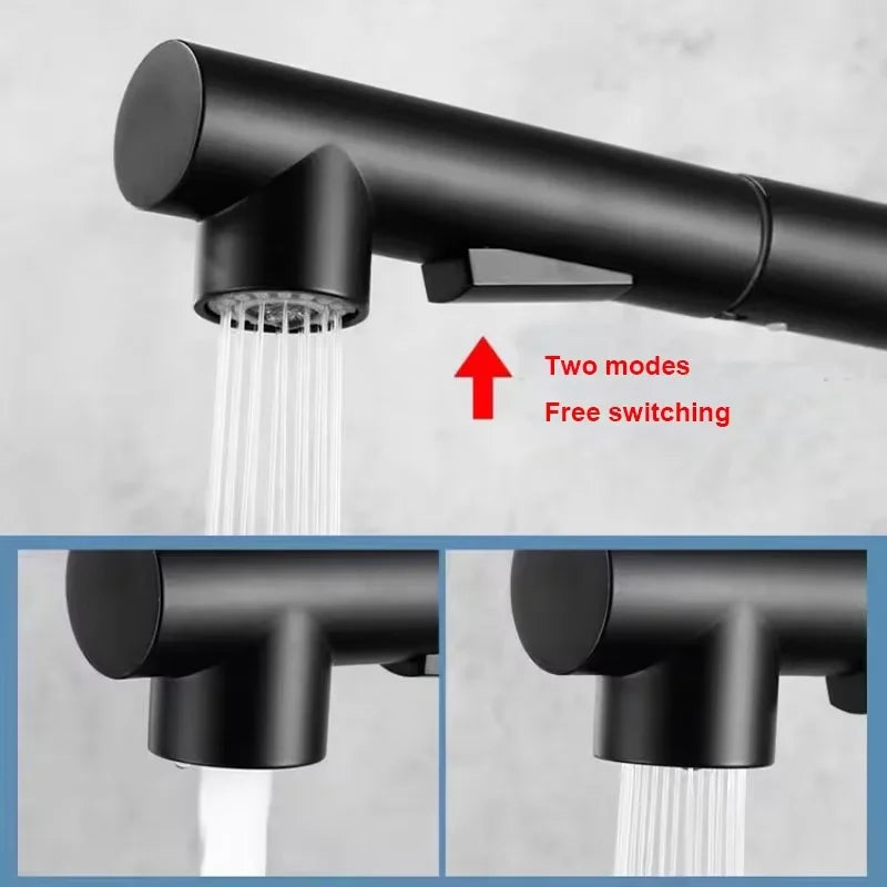 2 Modes Stream & Sprayer Matte Black Kitchen Faucet, Pull Out Sprayer Hot Cold Water Mixer Tap, Sink Faucet for Home Kitchen
