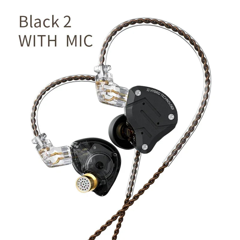 KZ ZS10 Pro 5-Driver Hybrid HiFi Wired Earbuds by Tidesmit ZS10 Pro Black2 Mic Tidesmit