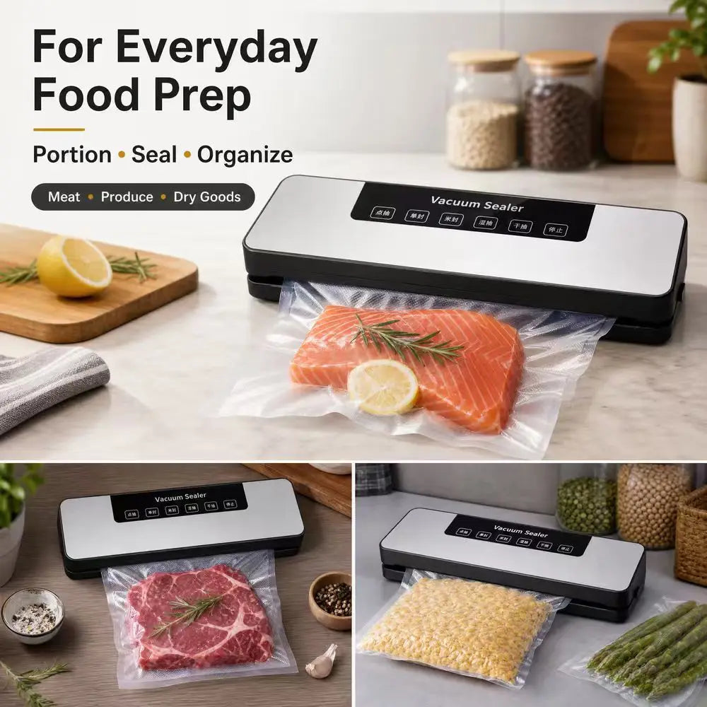 Vacuum Sealer Machine With Purple‑Light Sterilization 6‑in‑1 Automatic Food Sealer Dry & Wet Mode Strong Suction Household Food Preservation Sealing Machine