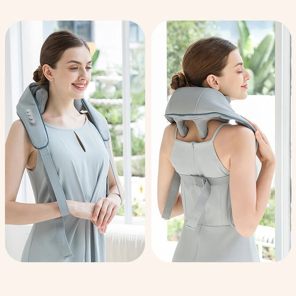 Shiatsu Neck and Shoulder Massager - Heated Deep Tissue Shawl (Grey) Back Massage Instrument Tidesmit