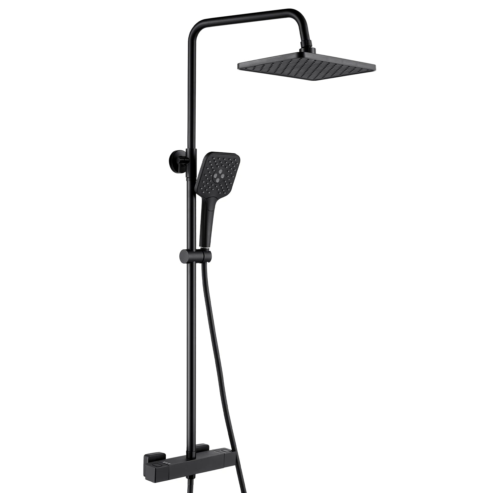 Shower bar with thermostatic mixer tap, anti-scald mixer tap, 25x25 cm shower, adjustable shower bar without drilling, Black