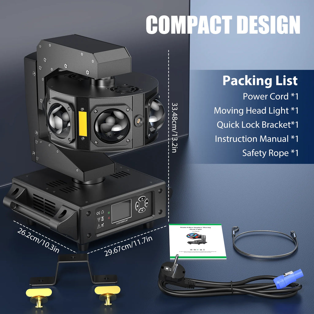 Fieryzeal 160W RGBW Beam Moving Head Light 3-Axis LED Stage Light 360 Rotation DMX Strobe Effect for DJ Disco Wedding Party