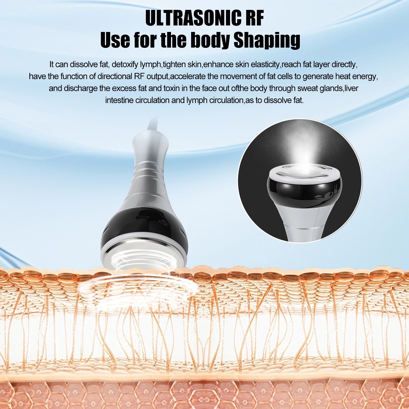 4-in-1 professional RF ultrasound device for facial lifting, body shaping, and skin tightening, black and silver probe.