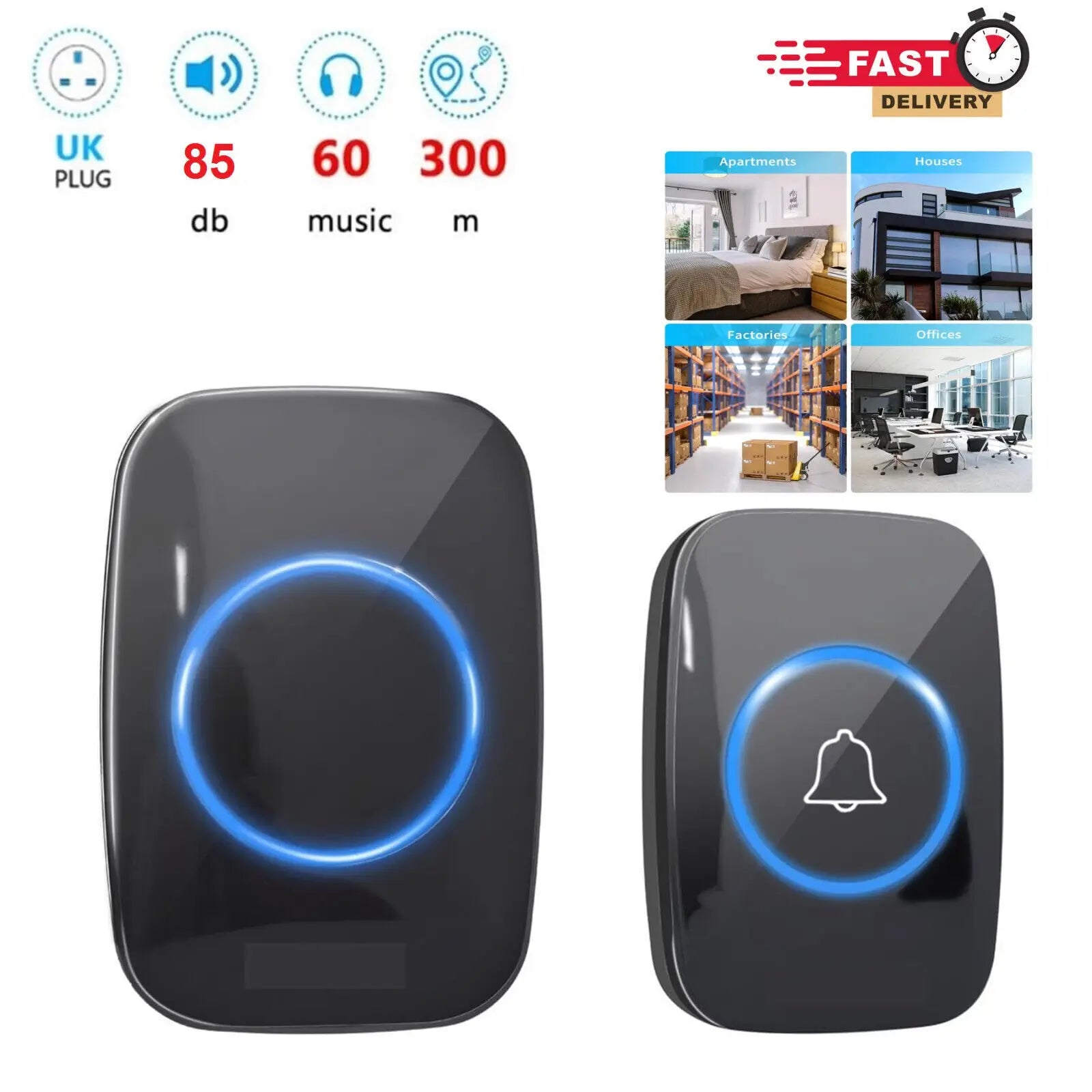 1000ft Wireless Doorbell Waterproof Long Range Battery Operated Cordless Door Bell