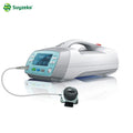 White and blue medical diagnostic device with a digital display, handle, and a connected black sensor probe.