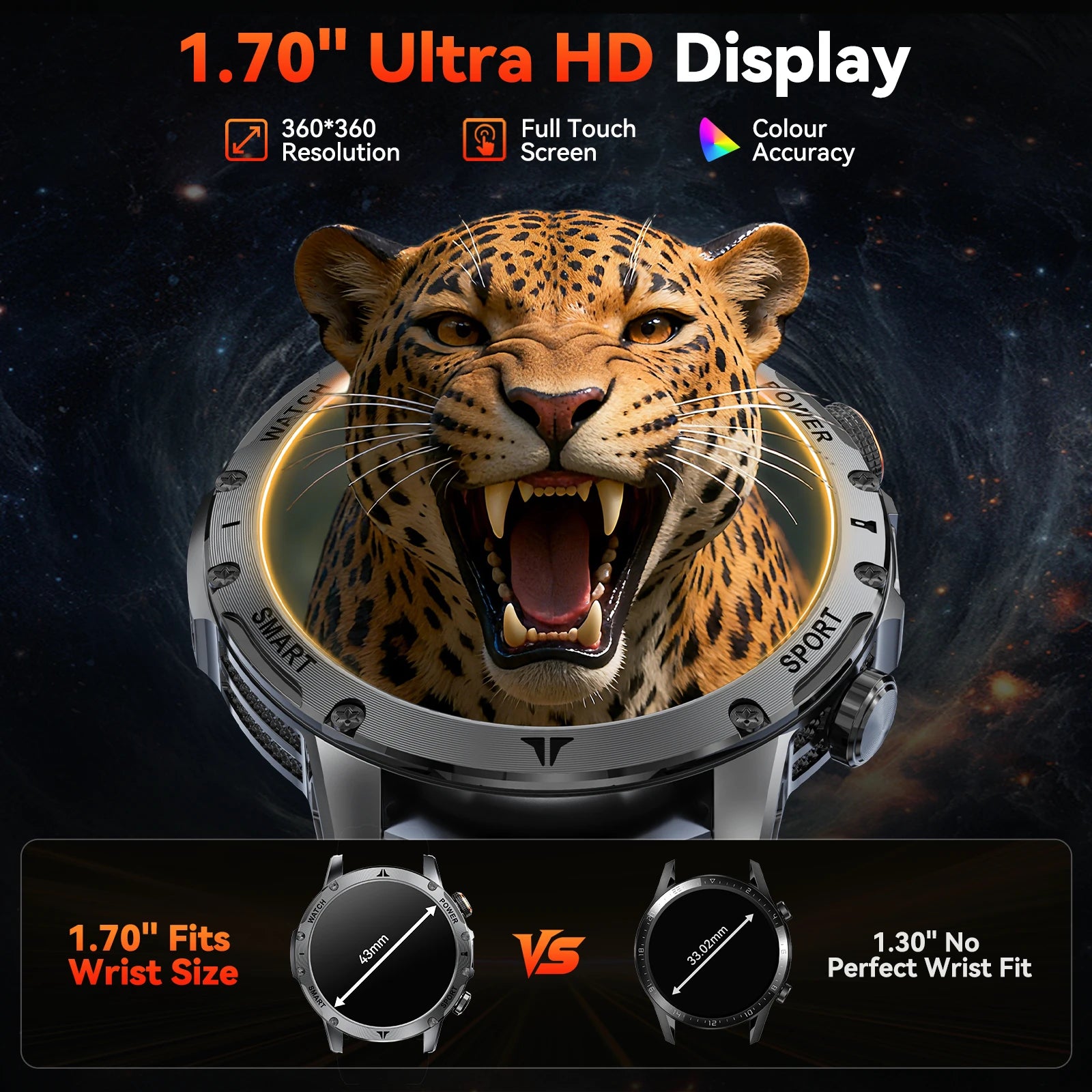 Men Military Smart Watch 1100mAh Large Battery 30 Days Standby Bluetooth Call Flashlight Compass 1.7" TFT HD 360*360 Screen IP68 Waterproof Sports Smartwatch 100+ Sport Modes Heart Rate Sleep Monitor Fitness Tracker For Andro
