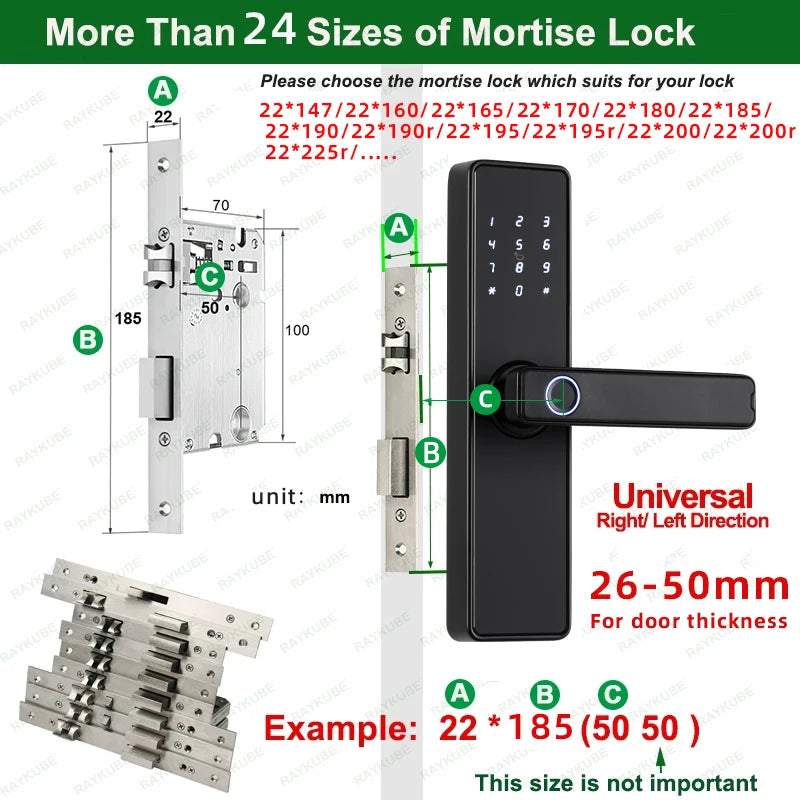 RAYKUBE K20 9-language Biometric Fingerprint Door Lock Electronic Door Lock with  Tuya APP/IC Card/Password/ Key Unlock