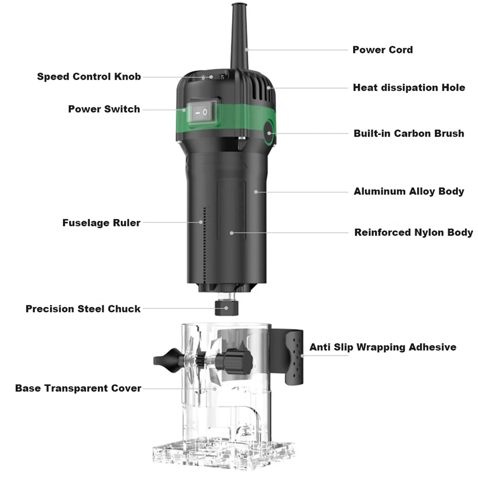 800W 6 Speed Electric Trimming Machine 33000rpm Woodworking Milling Engraving Hand Wood Edge Router Trimmer Home DIY Power Tools