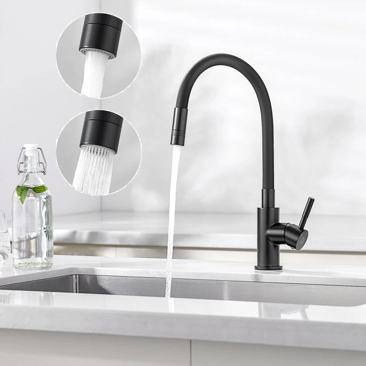 Flexible Kitchen mixed with 2 Types of Jets, Fl Fl, Hot and Cold Water, tilting at 360 °