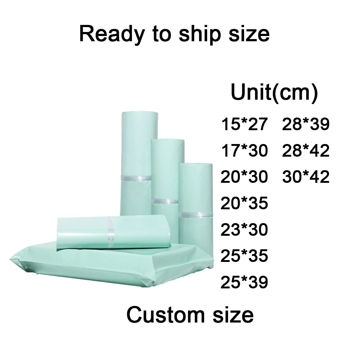 Rolled light mint green plastic polymailer mail bags for shipping clothing