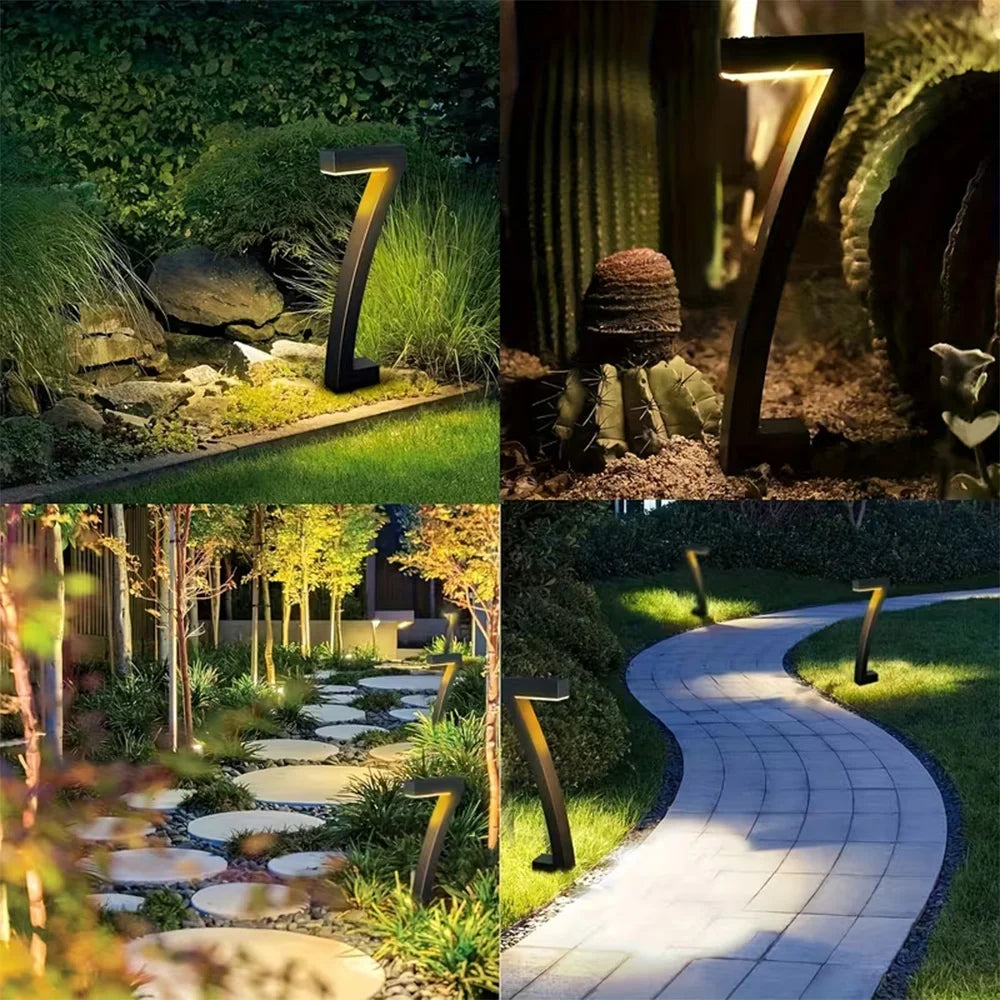 4 Pack Solar Pathway Lights Outdoor Waterproof LED Garden Lights Modern Number 7 Design Warm White Lawn Lights for Walkway Patio Yard Landscape Decor