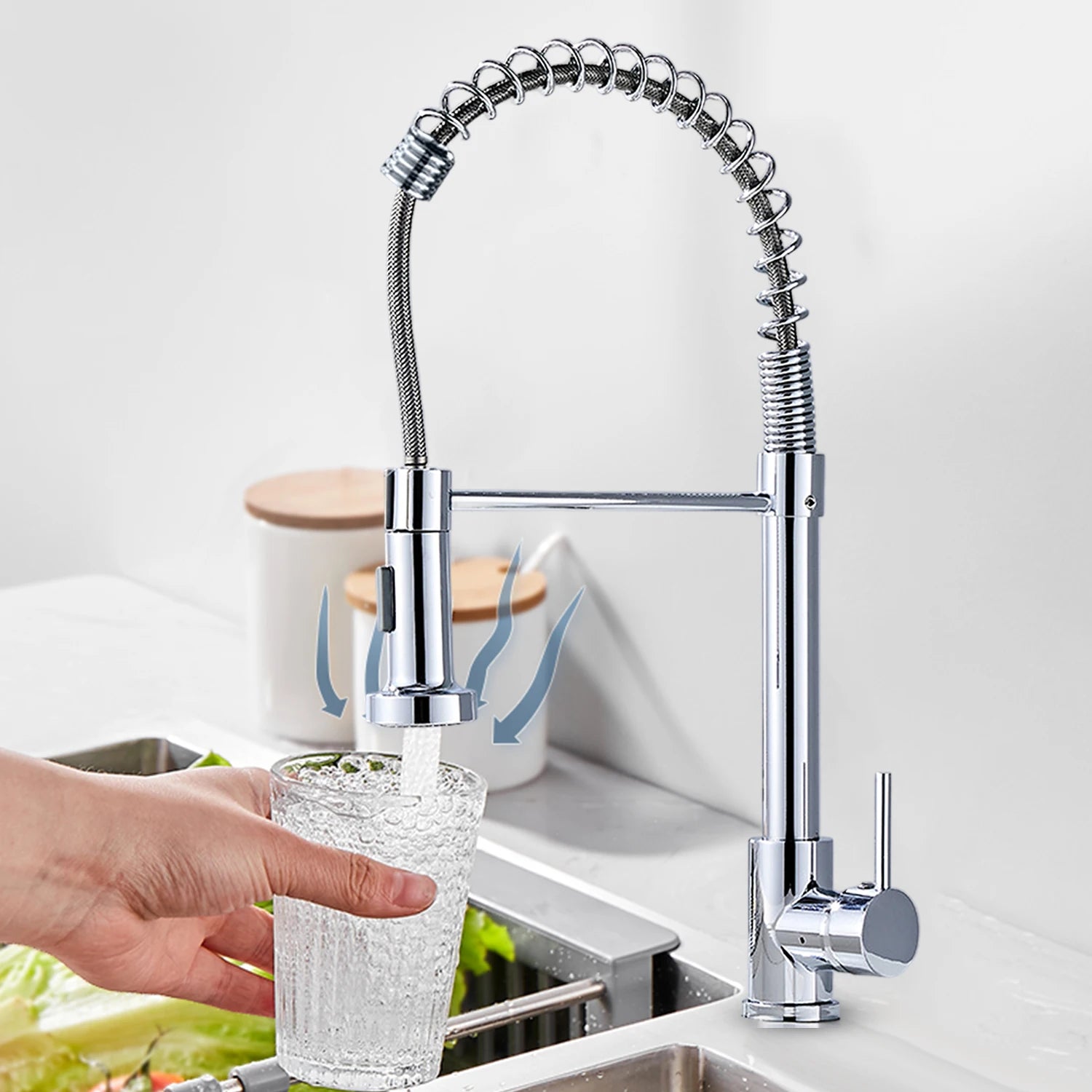 Solid Brass Kitchen Sink Faucet Drip Free Ceramic Valve Swivel Spout Design, Hot and Cold Water Mixer Tap Complete Accessories for Home Kitchen