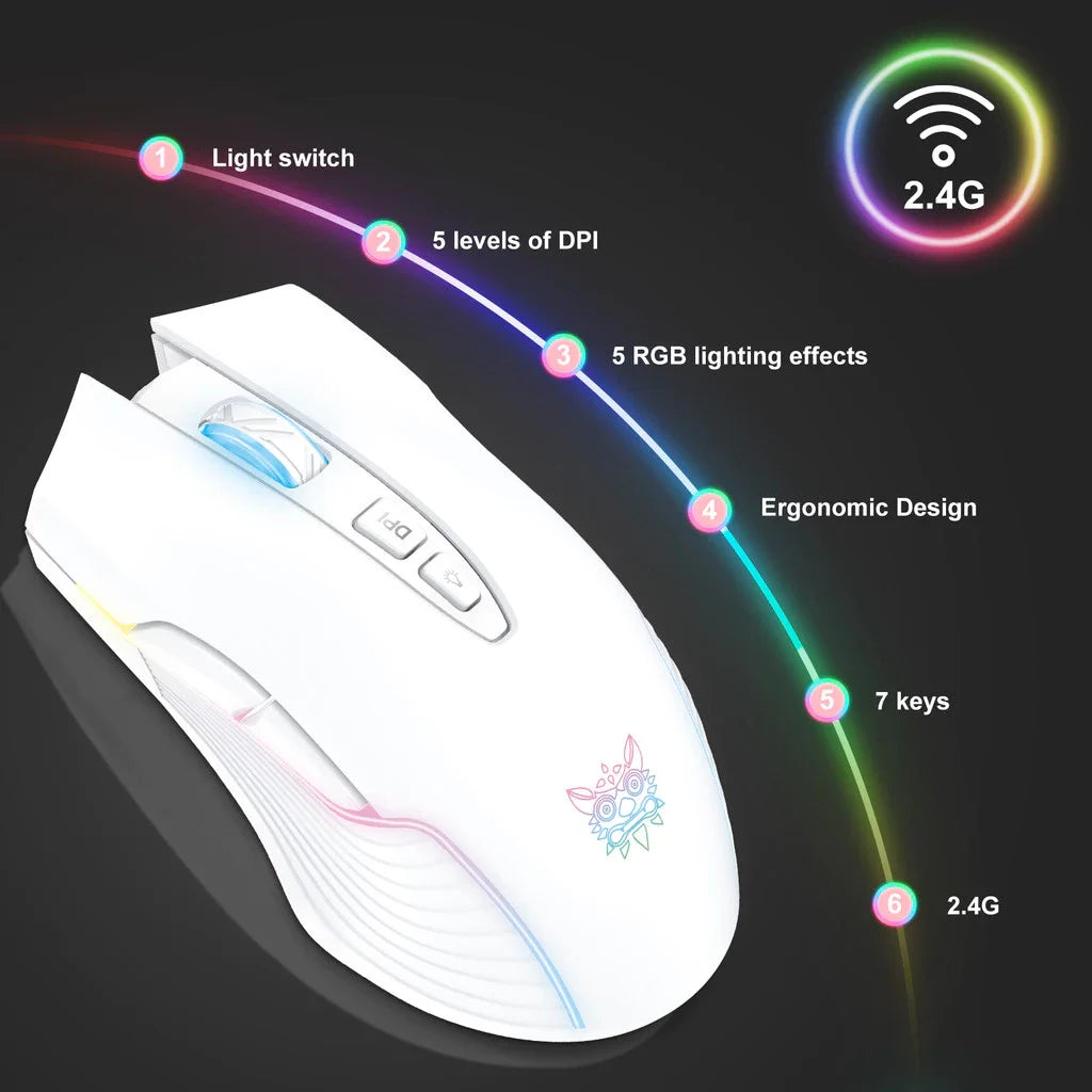 Onikuma Cw905 Wireless 2.4g Mouse Mode Rgb Lighting Mechanical Adjustable Dpi Gaming Mouse