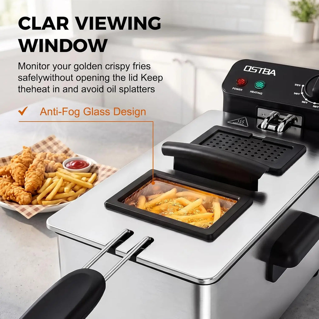Electric Deep Fryer with Basket, 3.2QT Stainless Steel Countertop
