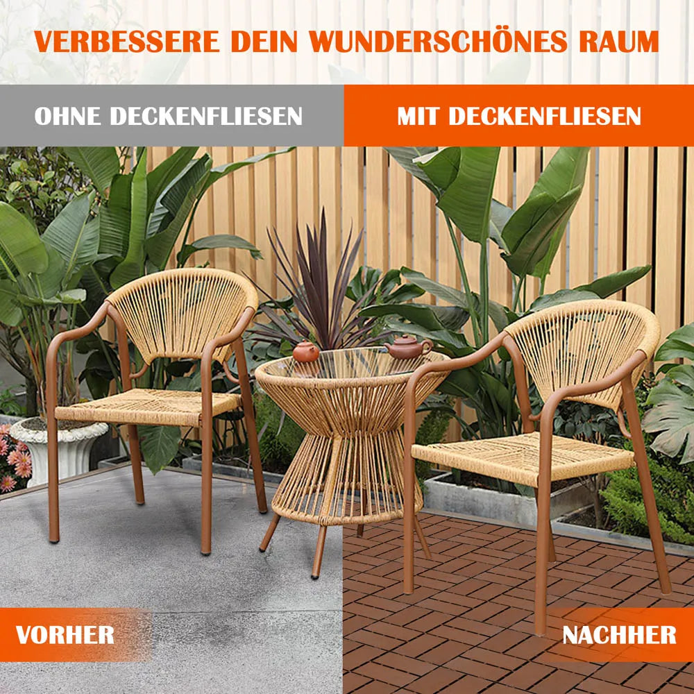 Interlocking wall and floor tiles (44 pieces per pack), waterproof and moisture-resistant, reddish-brown, suitable for indoor and outdoor use (bedroom, living room, balcony).