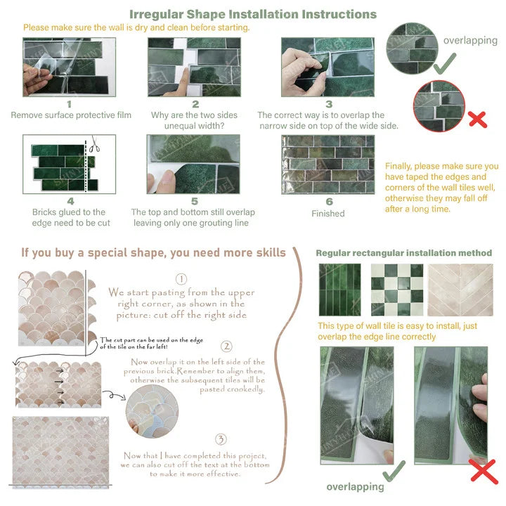 10/30 PC 3D Mosaic Style Self-Adhesive Wall Tile Kitchen Backsplash  Suitable for Kitchen Wall Decoration Square 10.5" x 10.5"