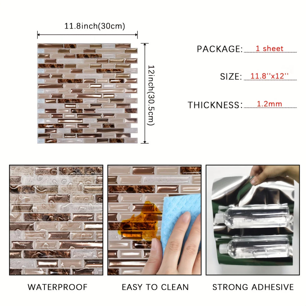 1/10/30 Sheets Gold Mosaic Self-Adhesive Wall Tiles Kitchen Backsplash Bathroom Home Wall DIY Decoration 11.8" x 12"