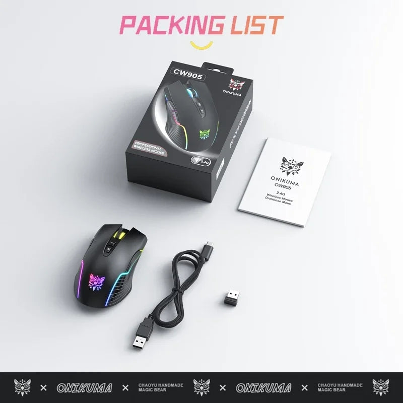 Onikuma Cw905 Wireless 2.4g Mouse Mode Rgb Lighting Mechanical Adjustable Dpi Gaming Mouse