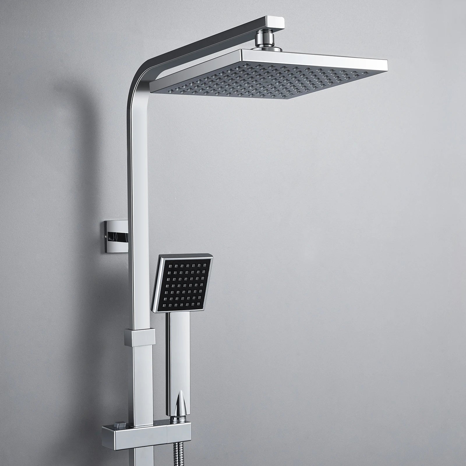 Shower column with thermostatic mixer tap, stainless steel square column, height 85-cm, geometric Minimalist style