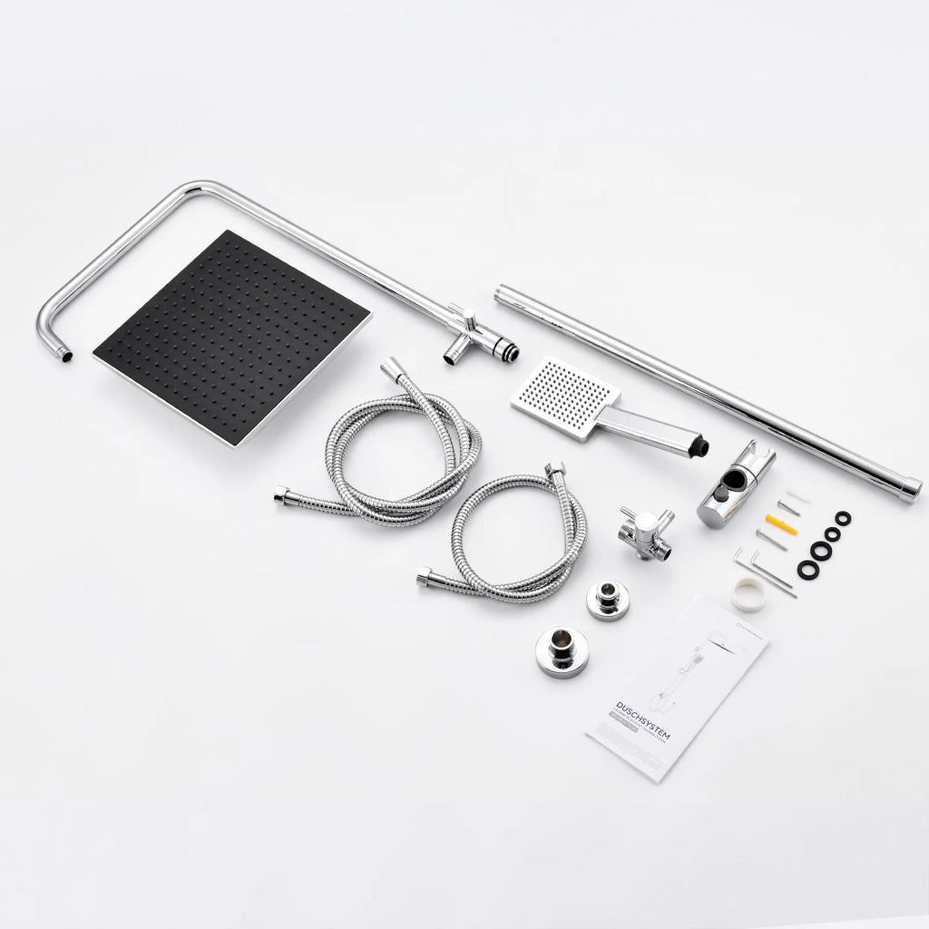 Shower column without mixer tap, chrome finish, 25cm overhead shower, easy installation, adjustable shower bar, 72-110cm