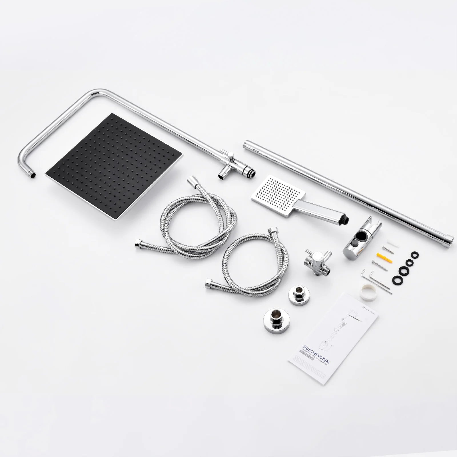 Shower column without mixer tap, chrome finish, 25cm overhead shower, easy installation, adjustable shower bar, 72-110cm