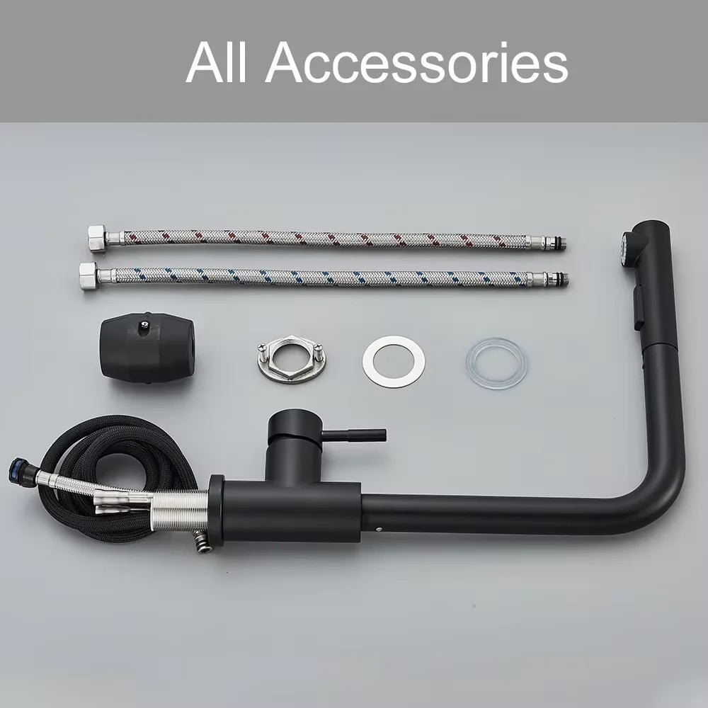 2 Modes Stream & Sprayer Matte Black Kitchen Faucet, Pull Out Sprayer Hot Cold Water Mixer Tap, Sink Faucet for Home Kitchen